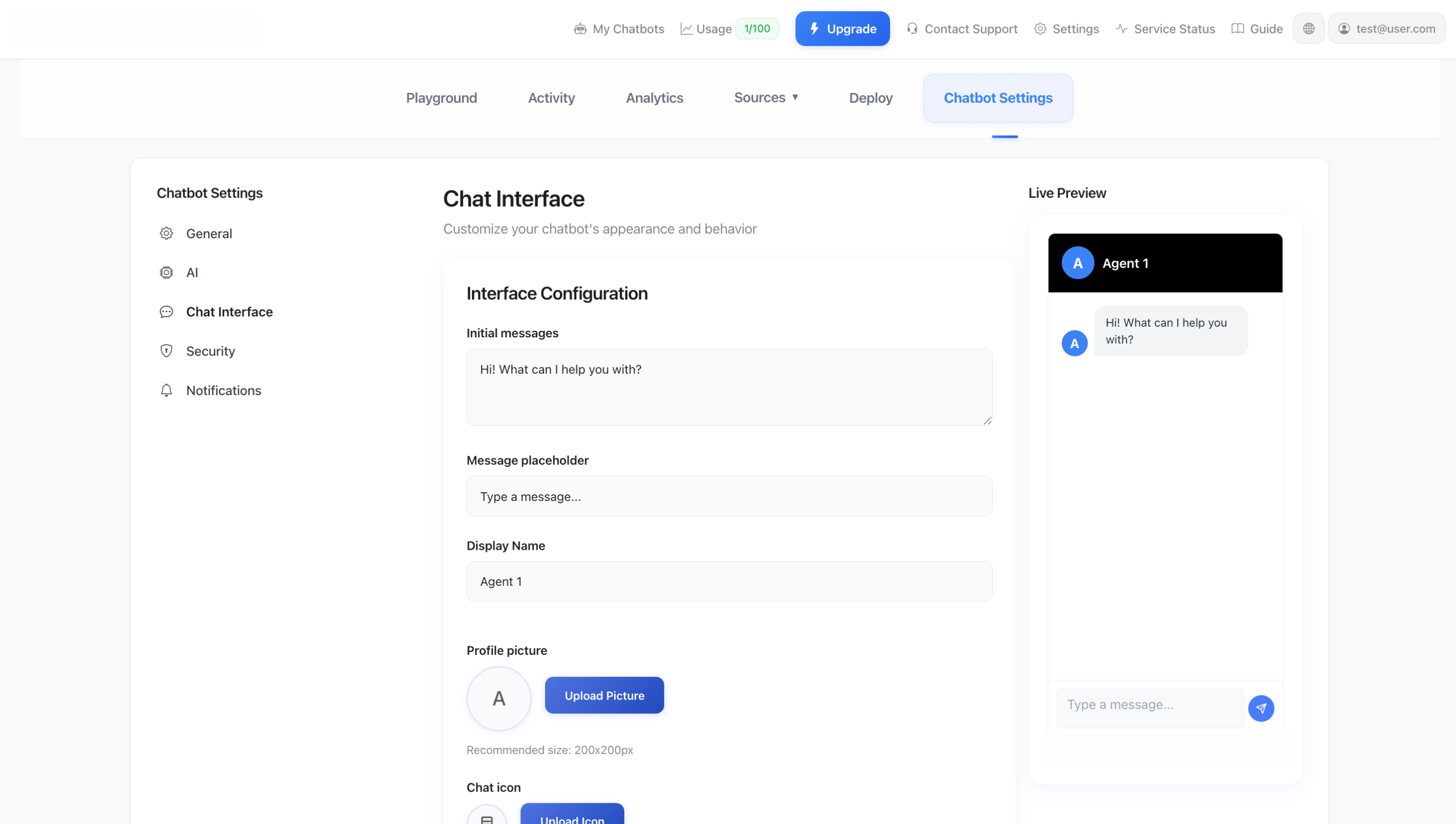 Ustawienia interfejsu czatu